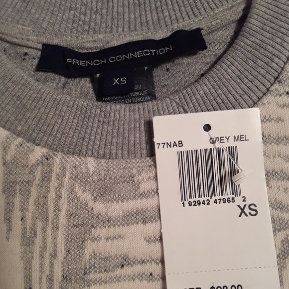 NWT French Connection Sekia Jersey Crew Neck Top, grey/white melange Sz XS boxy - Picture 9 of 13